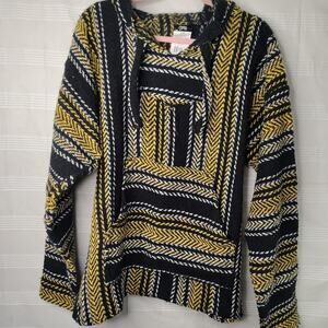 Oland Outdoors‎ Baha Bohemian Blanket Hoodie Large Yellow Black White